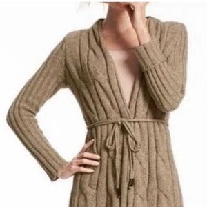 CABI #591 Acorn Cable Knit Long Cardigan Sweater Open Front